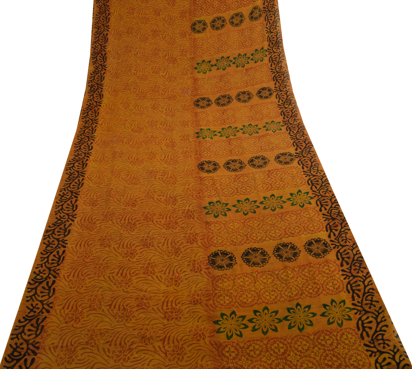 Sushila Vintage Mustard Saree 100% Pure Georgette Silk Printed Floral Fabric