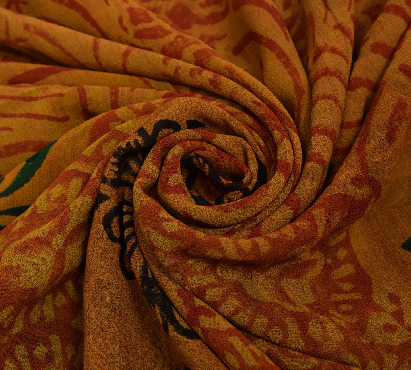 Sushila Vintage Mustard Saree 100% Pure Georgette Silk Printed Floral Fabric