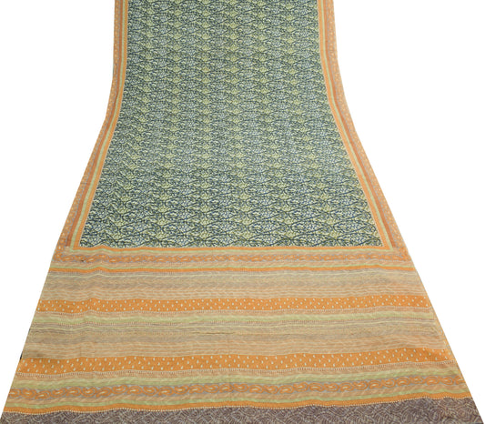 Sushila Vintage Saree 100% Pure Georgette Silk Printed Paisley 5YD Craft Fabric