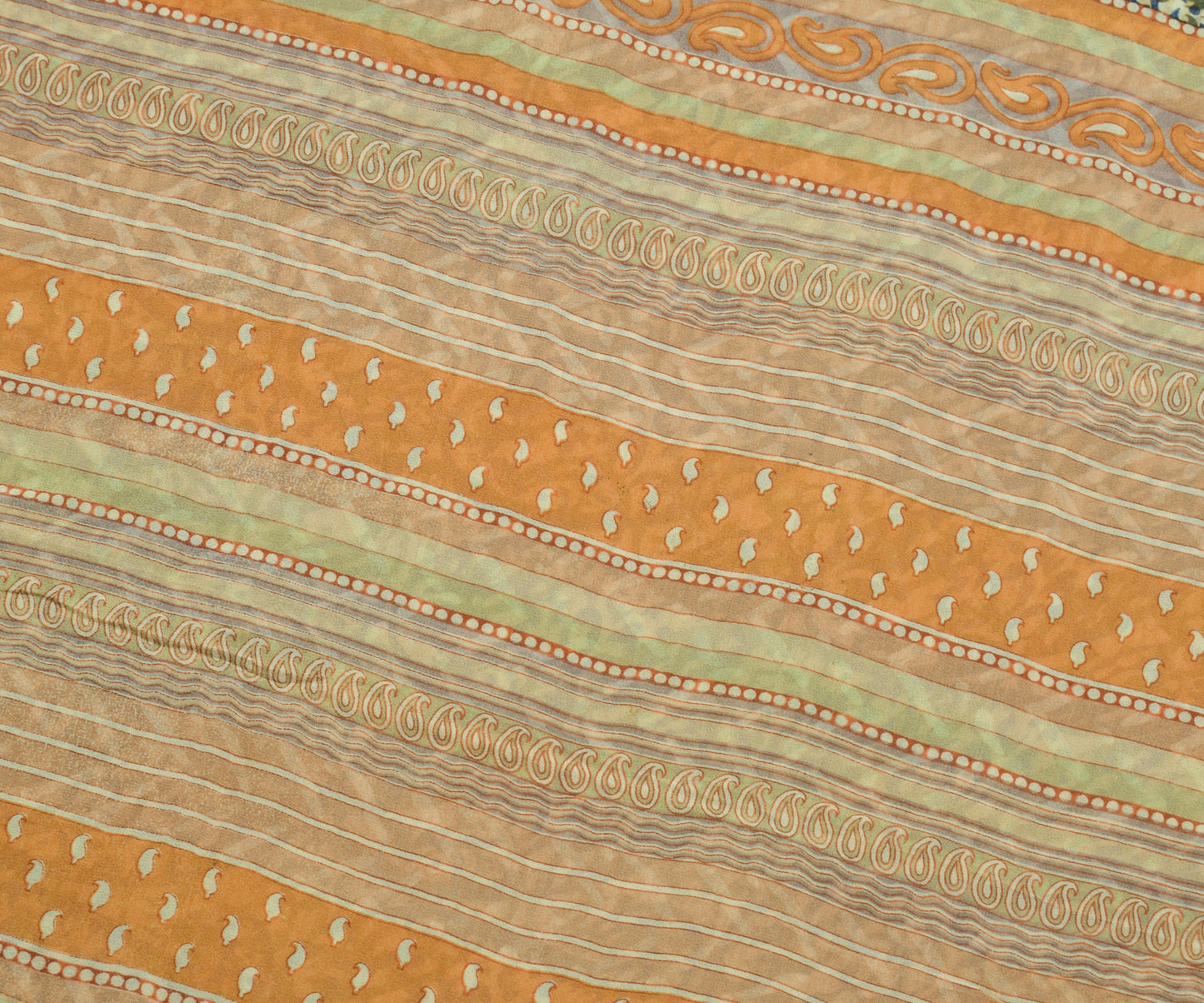 Sushila Vintage Saree 100% Pure Georgette Silk Printed Paisley 5YD Craft Fabric