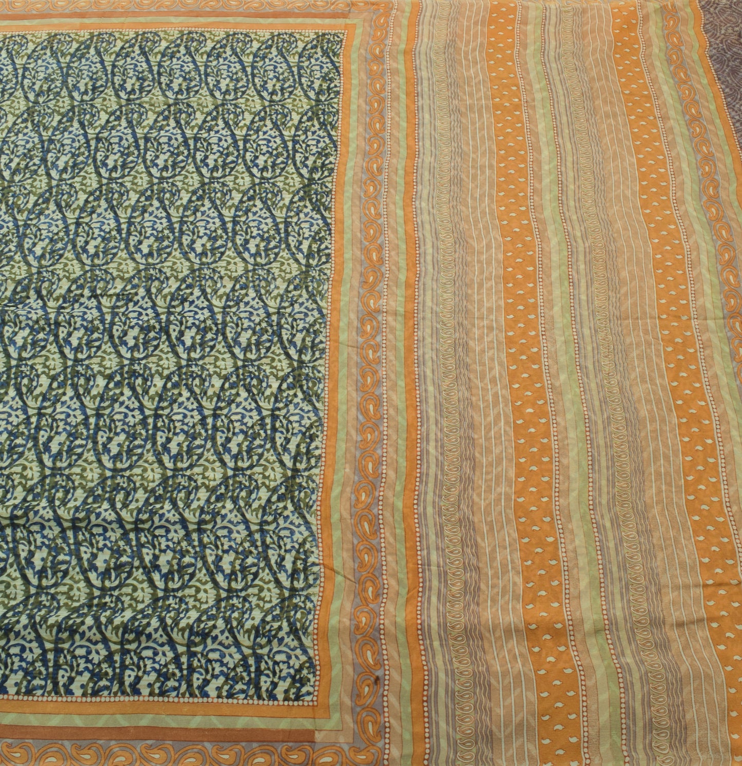 Sushila Vintage Saree 100% Pure Georgette Silk Printed Paisley 5YD Craft Fabric