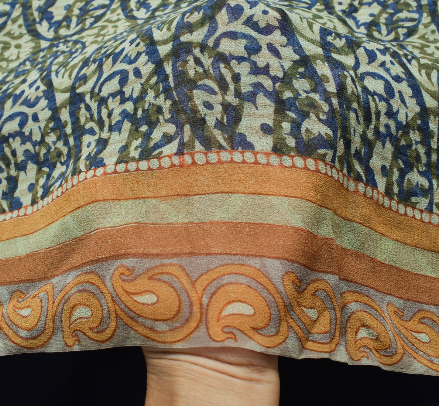 Sushila Vintage Saree 100% Pure Georgette Silk Printed Paisley 5YD Craft Fabric