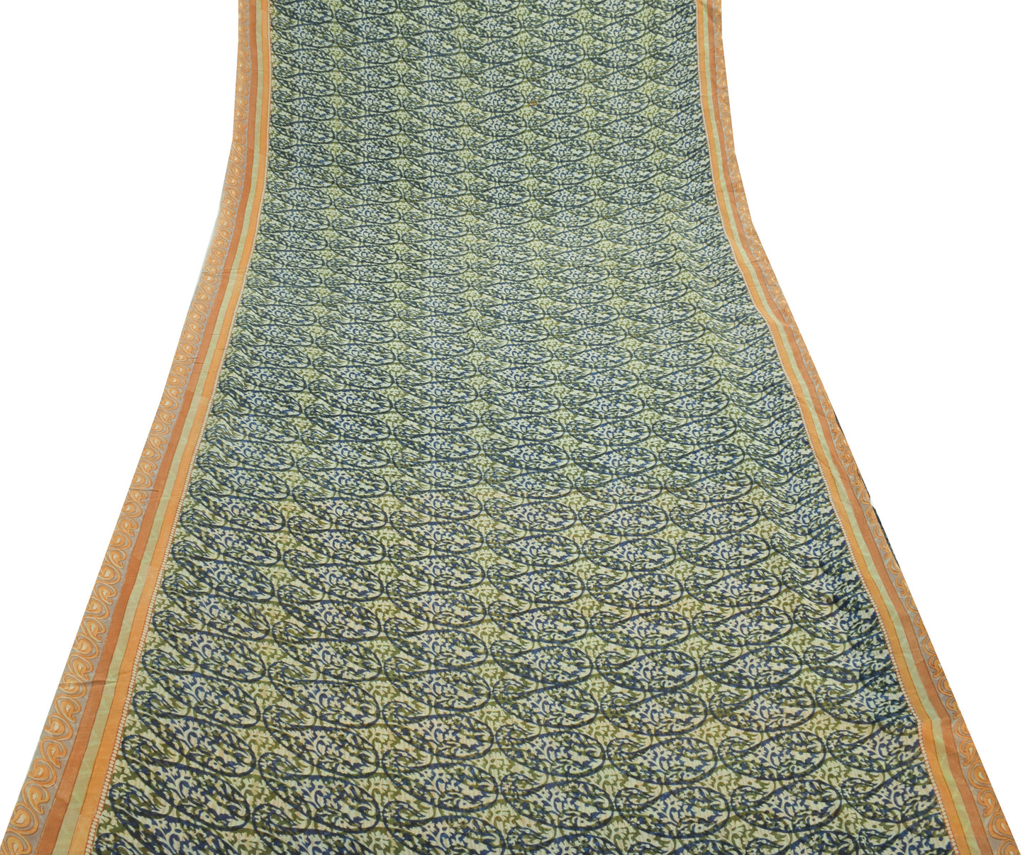 Sushila Vintage Saree 100% Pure Georgette Silk Printed Paisley 5YD Craft Fabric