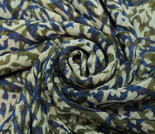 Sushila Vintage Saree 100% Pure Georgette Silk Printed Paisley 5YD Craft Fabric