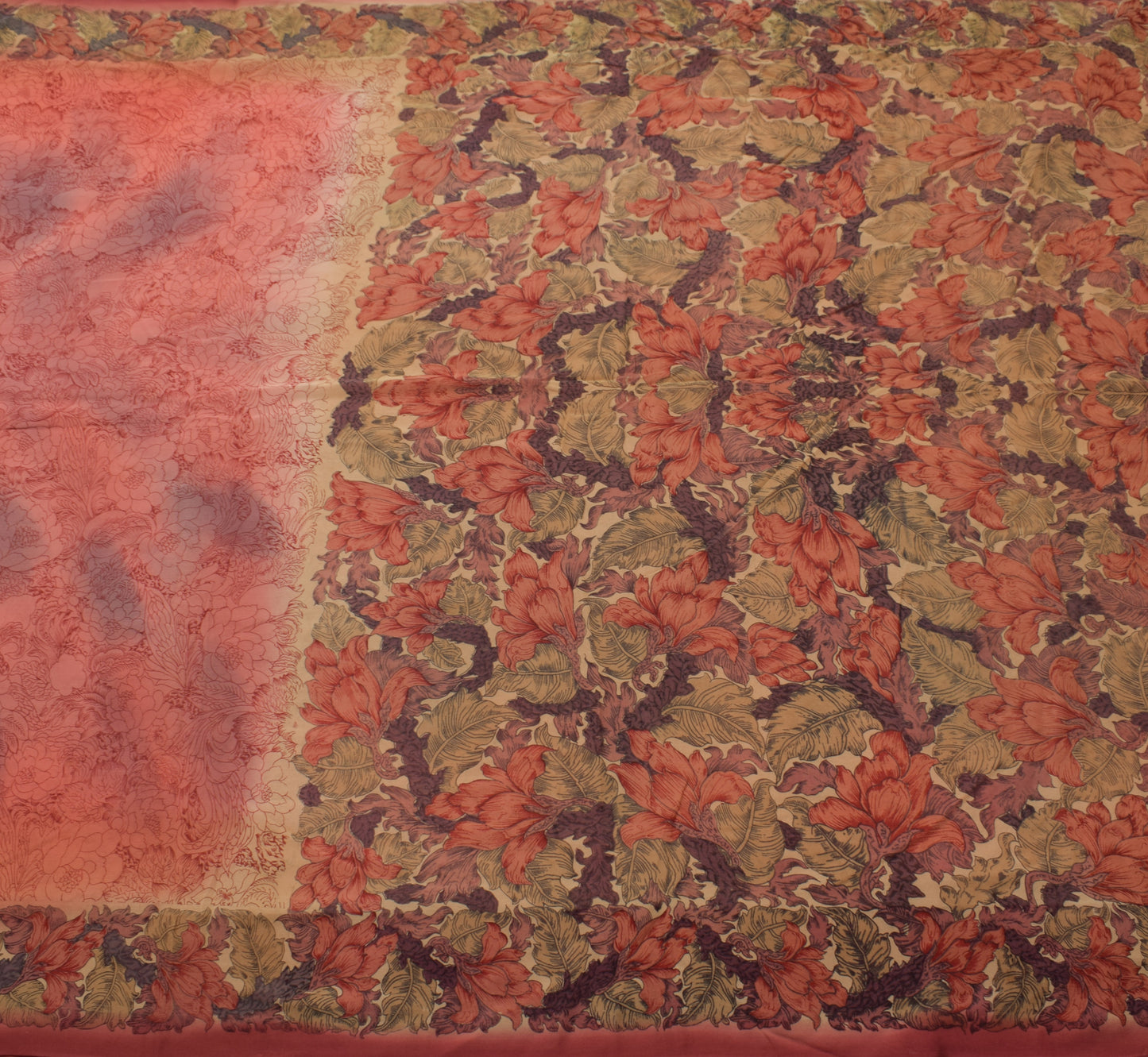 Sushila Vintage Saree 100% Pure Georgette Silk Printed Floral Craft Fabric