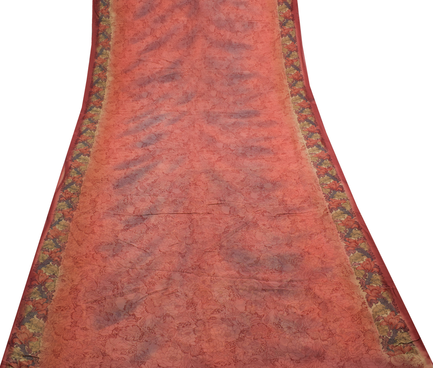 Sushila Vintage Saree 100% Pure Georgette Silk Printed Floral Craft Fabric