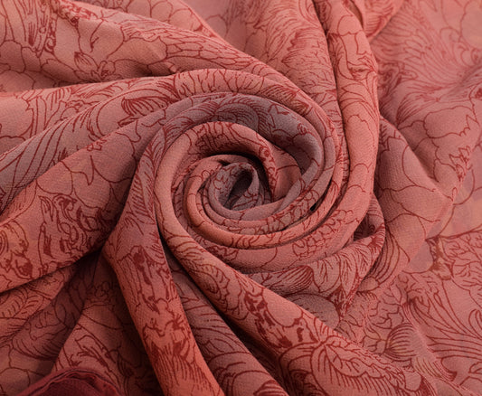 Sushila Vintage Saree 100% Pure Georgette Silk Printed Floral Craft Fabric