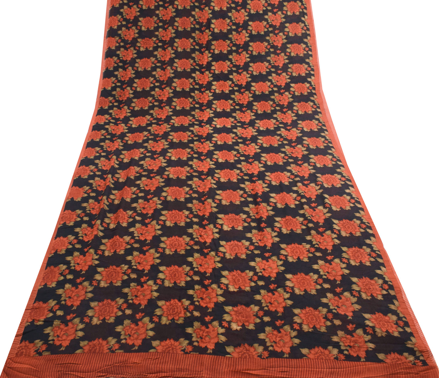 Sushila Vintage Saree 100% Pure Georgette Silk Printed Black Floral Craft Fabric