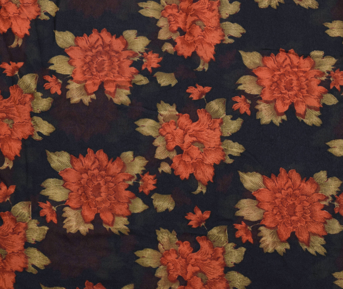 Sushila Vintage Saree 100% Pure Georgette Silk Printed Black Floral Craft Fabric