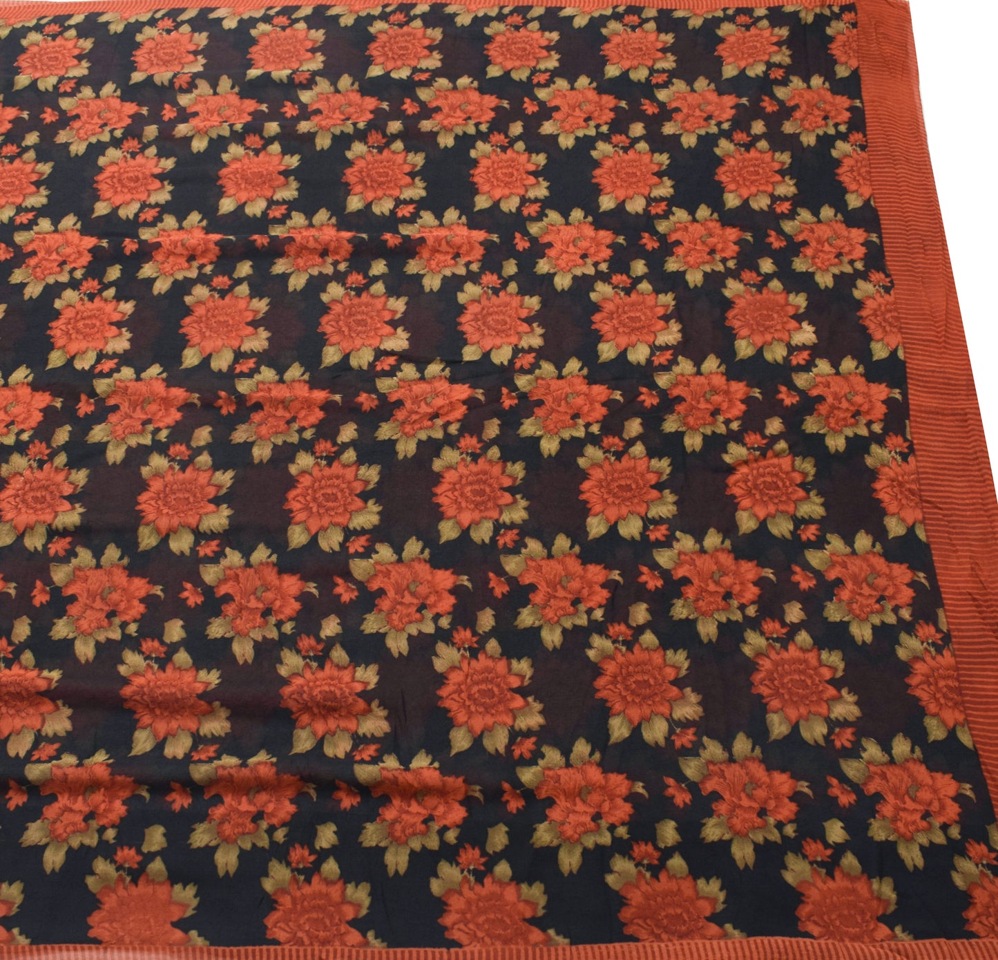 Sushila Vintage Saree 100% Pure Georgette Silk Printed Black Floral Craft Fabric