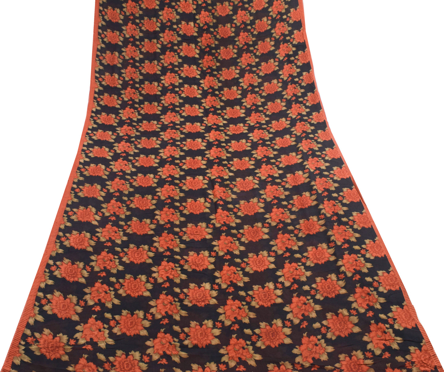 Sushila Vintage Saree 100% Pure Georgette Silk Printed Black Floral Craft Fabric