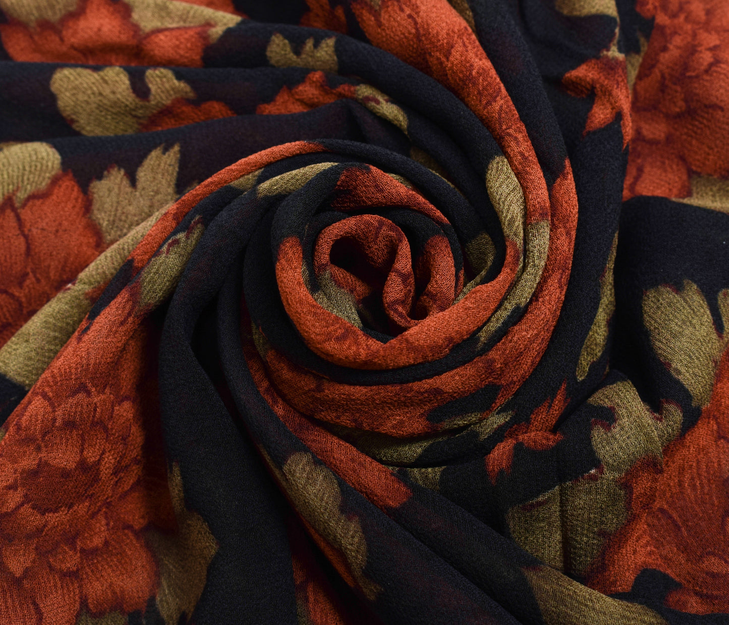 Sushila Vintage Saree 100% Pure Georgette Silk Printed Black Floral Craft Fabric