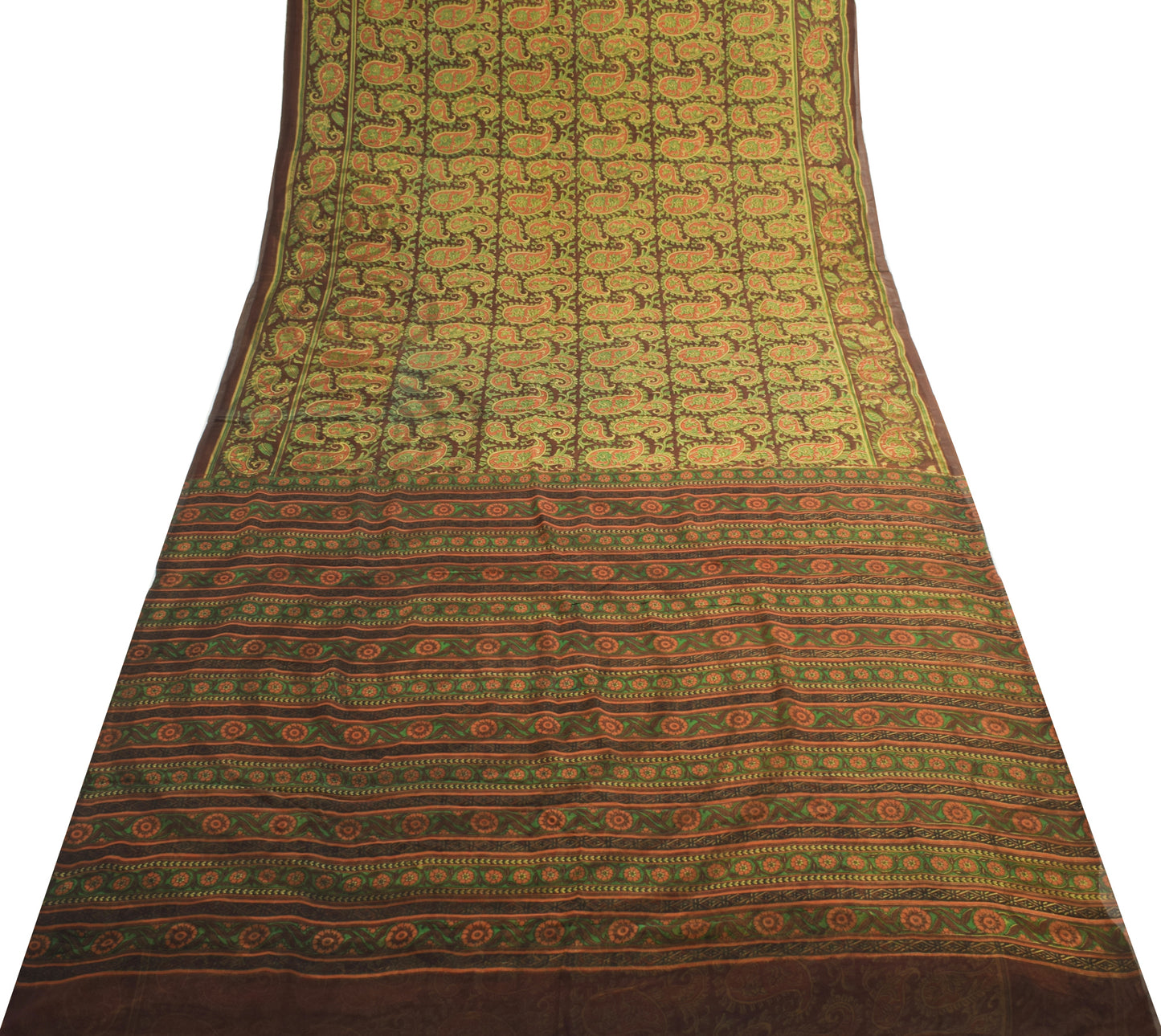 Sushila Vintage Dark Brown Saree 100% Pure Georgette Silk Printed Paisley Fabric