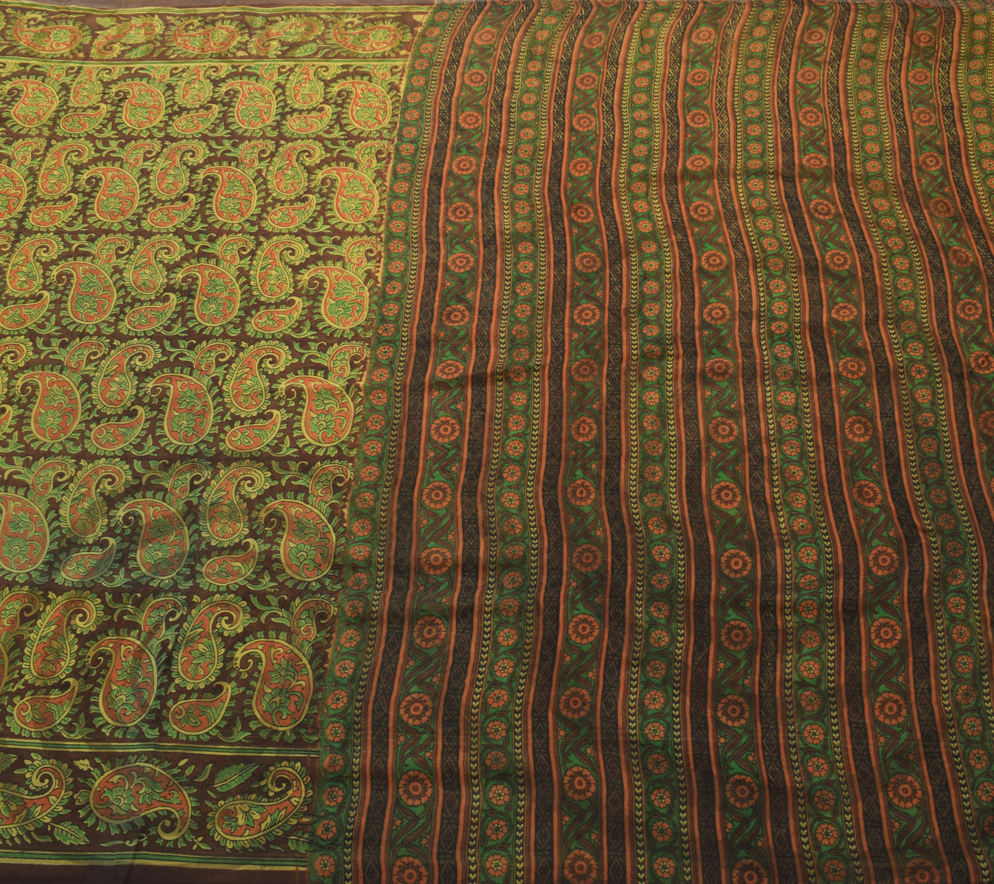 Sushila Vintage Dark Brown Saree 100% Pure Georgette Silk Printed Paisley Fabric