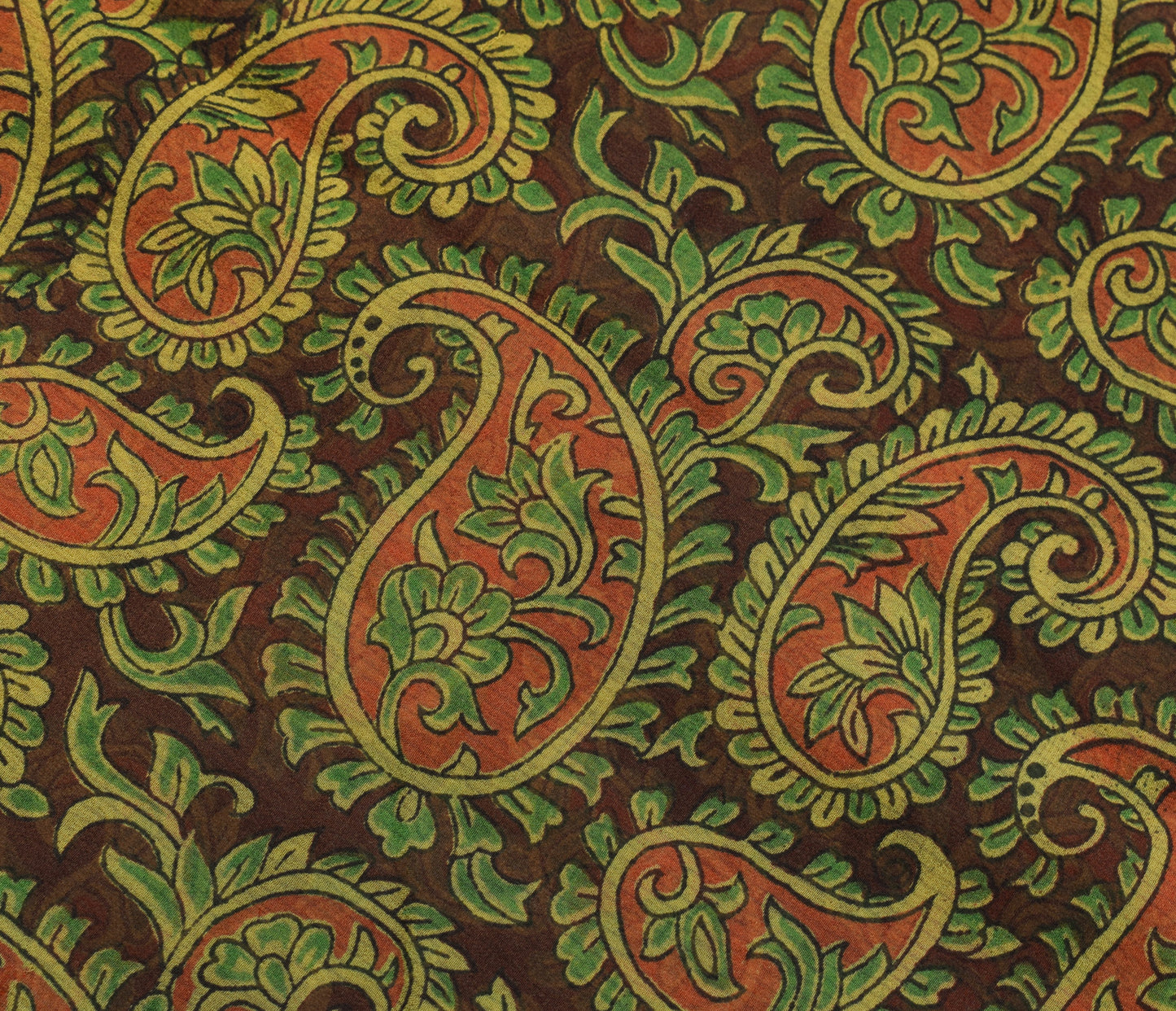 Sushila Vintage Dark Brown Saree 100% Pure Georgette Silk Printed Paisley Fabric