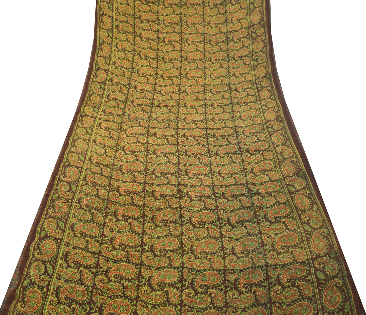 Sushila Vintage Dark Brown Saree 100% Pure Georgette Silk Printed Paisley Fabric