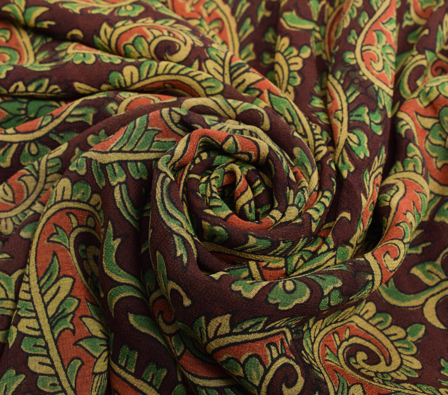 Sushila Vintage Dark Brown Saree 100% Pure Georgette Silk Printed Paisley Fabric