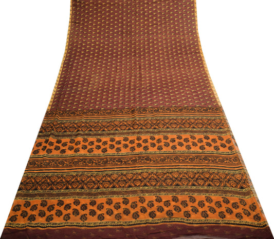 Sushila Vintage Saree 100% Pure Georgette Silk Printed Paisley 5 YD Craft Fabric