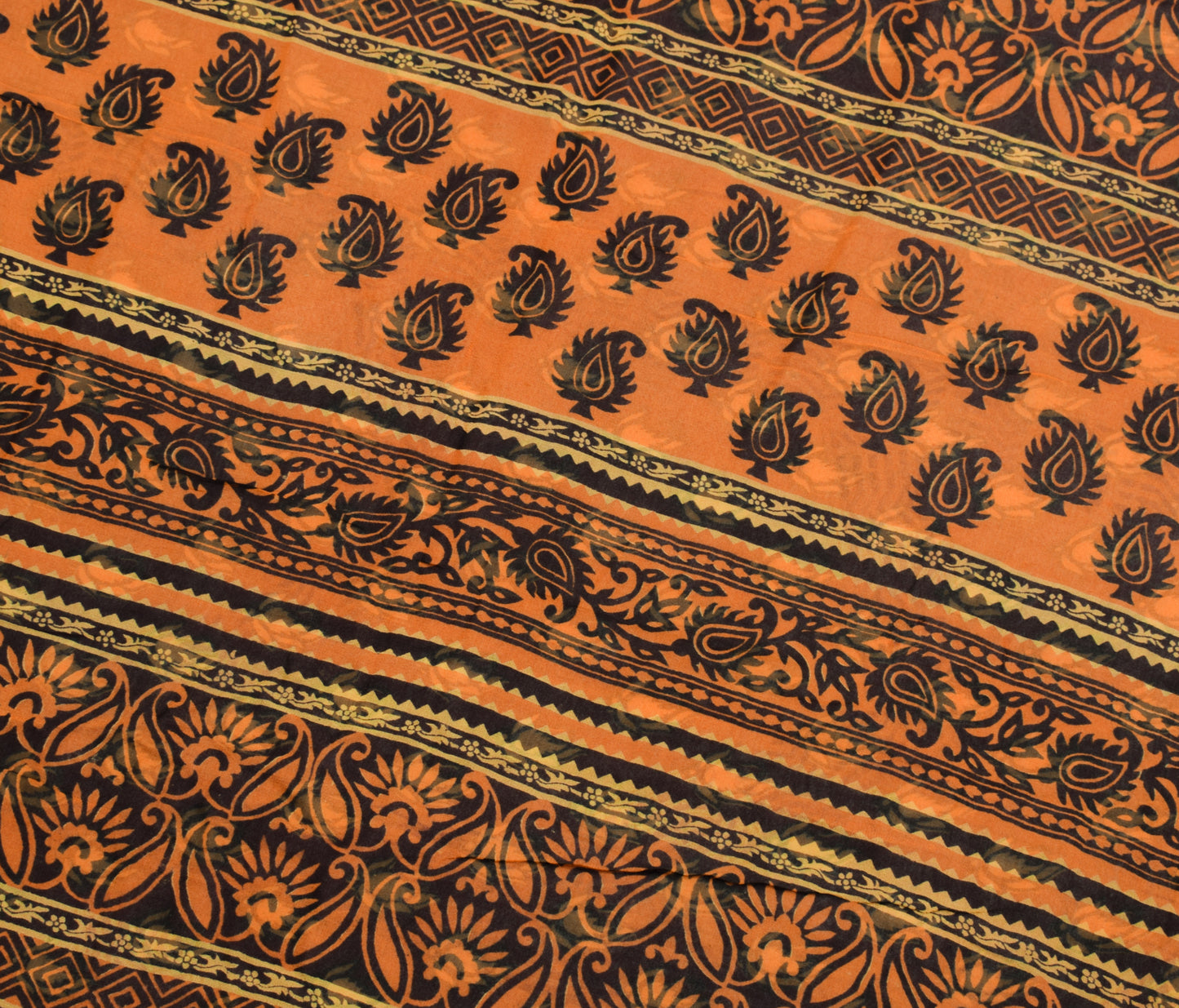 Sushila Vintage Saree 100% Pure Georgette Silk Printed Paisley 5 YD Craft Fabric