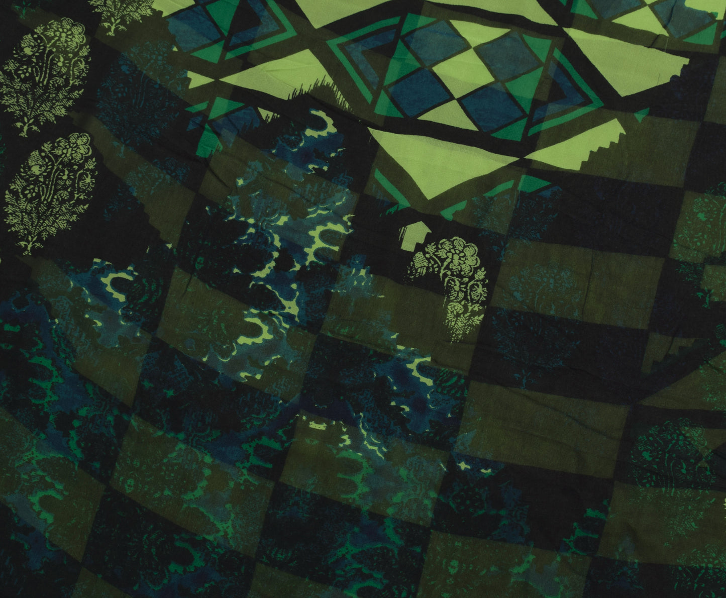 Sushila Vintage Black Saree 100% Pure Georgette Silk Printed Check Craft Fabric