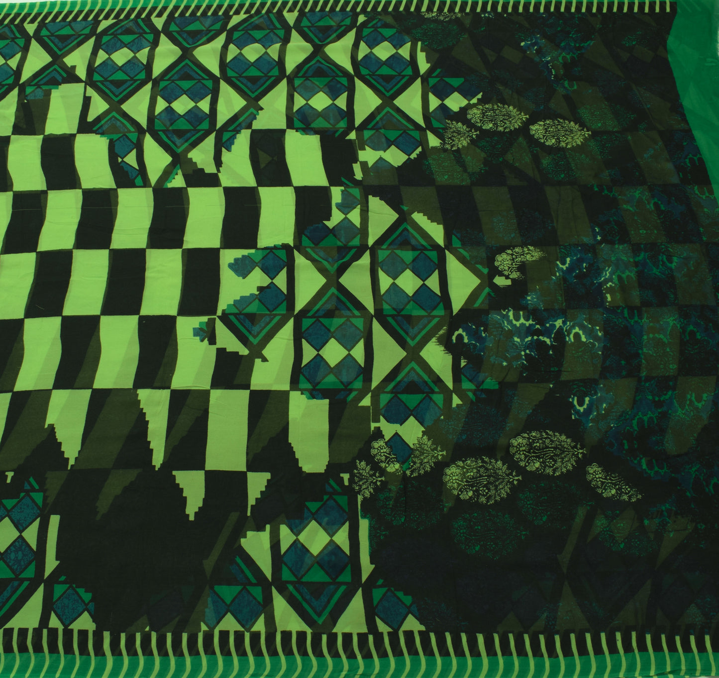 Sushila Vintage Black Saree 100% Pure Georgette Silk Printed Check Craft Fabric