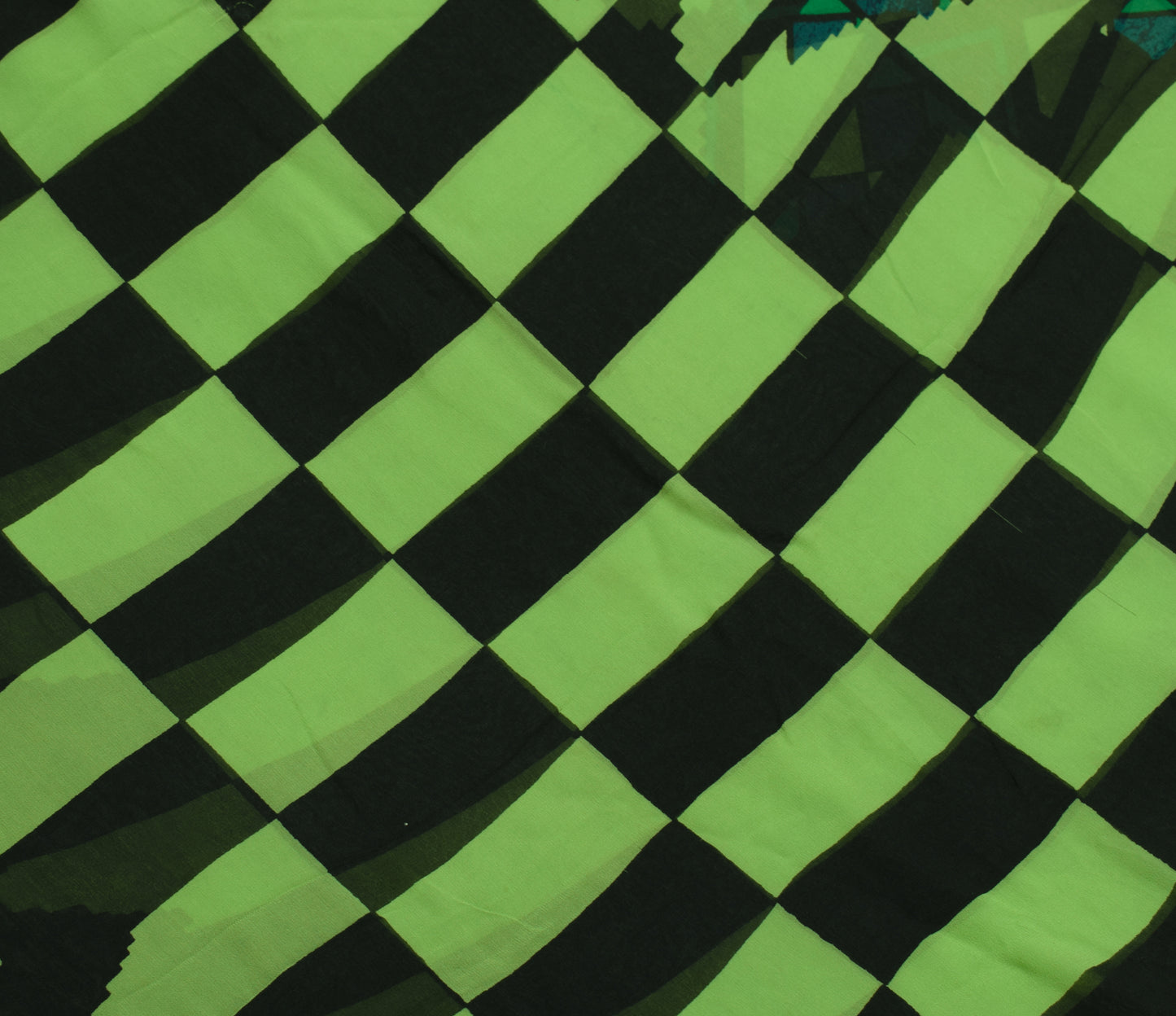 Sushila Vintage Black Saree 100% Pure Georgette Silk Printed Check Craft Fabric