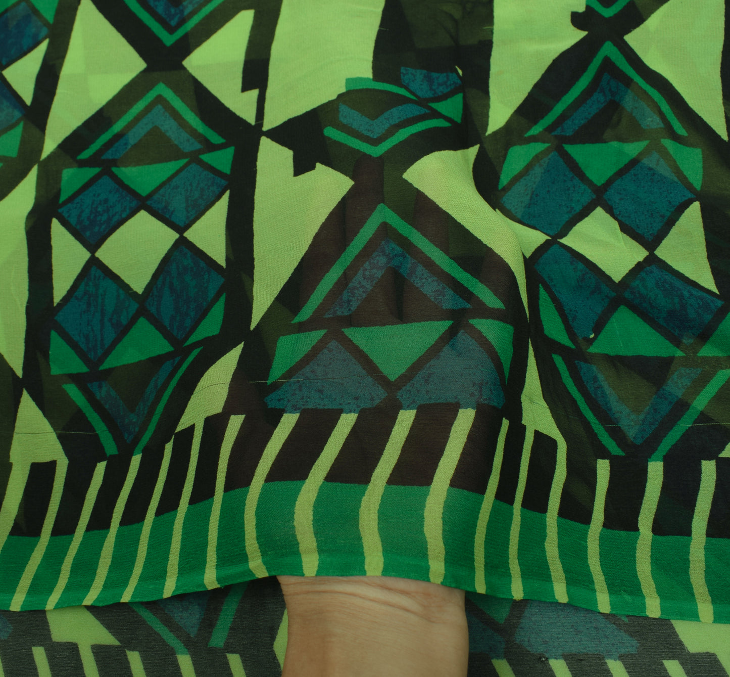 Sushila Vintage Black Saree 100% Pure Georgette Silk Printed Check Craft Fabric