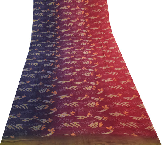 Sushila Vintage Blue Saree 100% Pure Georgette Silk Printed Floral Craft Fabric