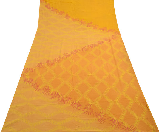 Sushila Vintage Yellow Saree 100%Pure Georgette Silk Printed Floral Craft Fabric