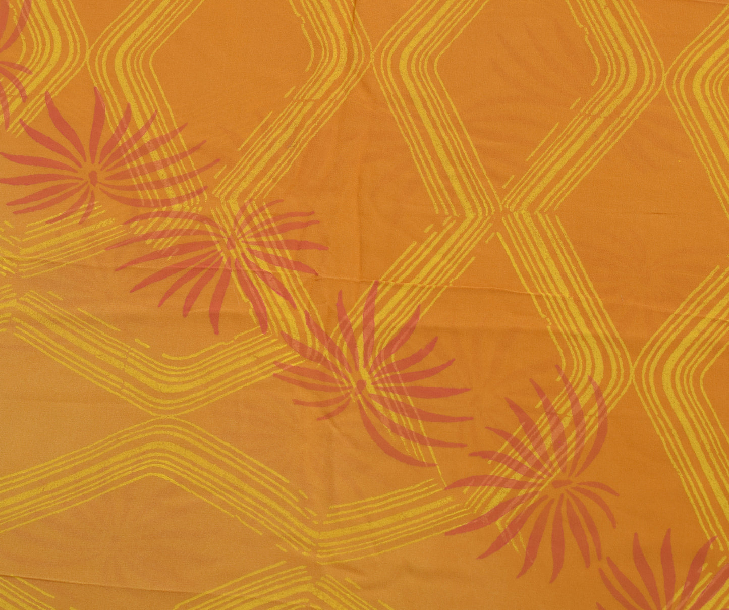 Sushila Vintage Yellow Saree 100%Pure Georgette Silk Printed Floral Craft Fabric