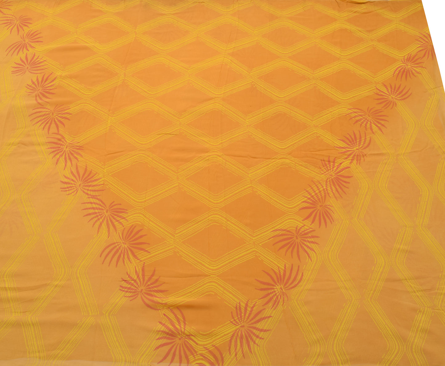 Sushila Vintage Yellow Saree 100%Pure Georgette Silk Printed Floral Craft Fabric