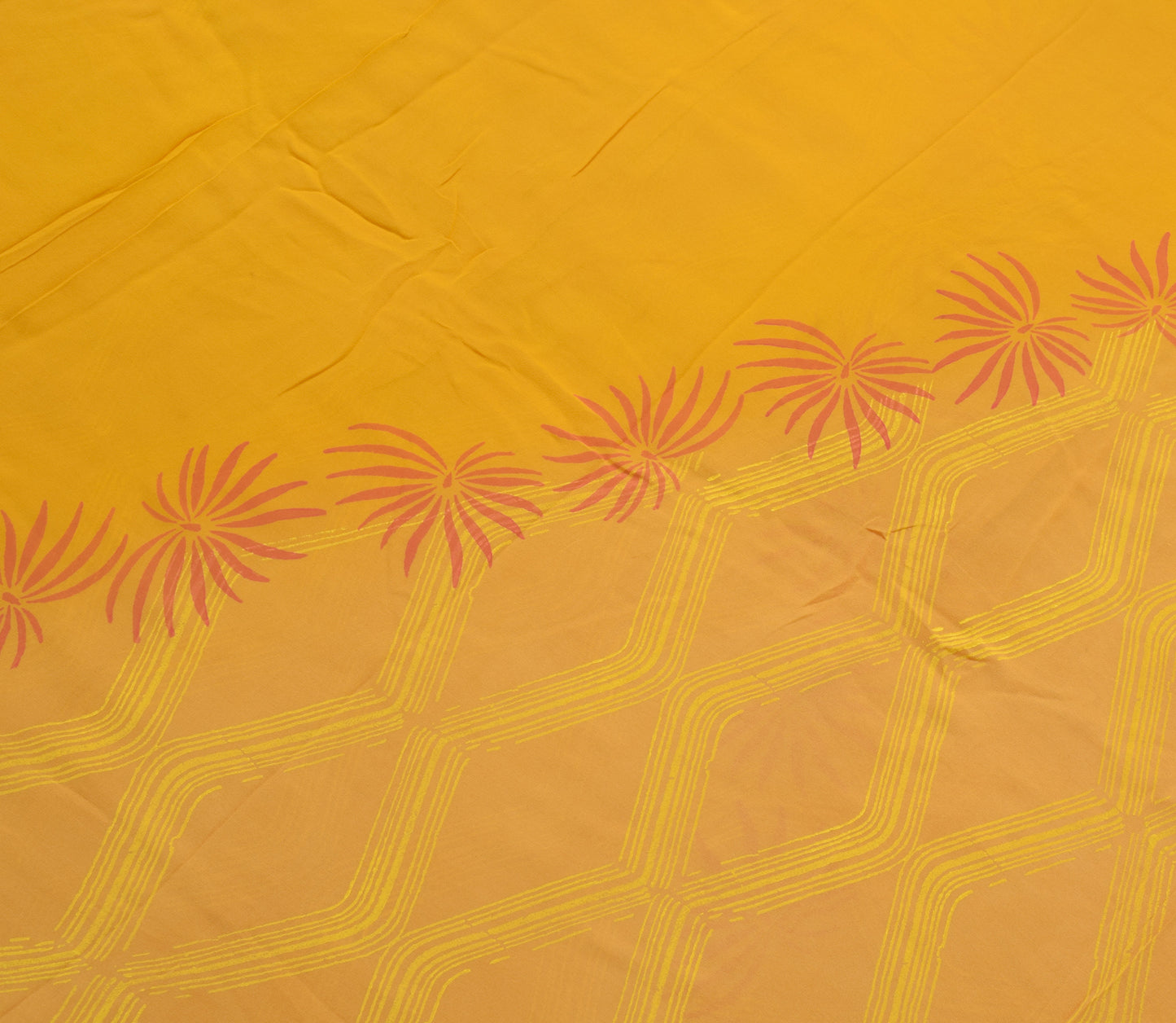 Sushila Vintage Yellow Saree 100%Pure Georgette Silk Printed Floral Craft Fabric