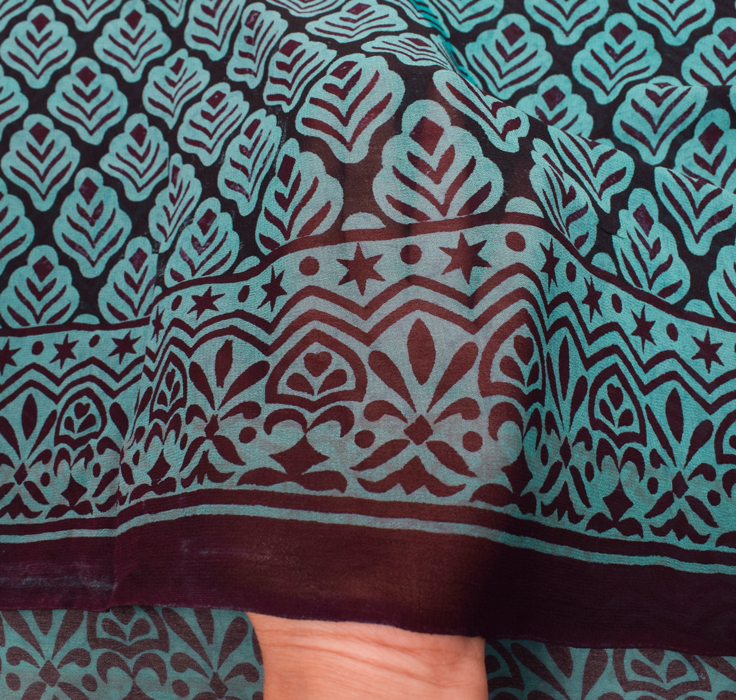 Sushila Vintage Saree 100% Pure Georgette Silk Printed Floral Craft Fabric