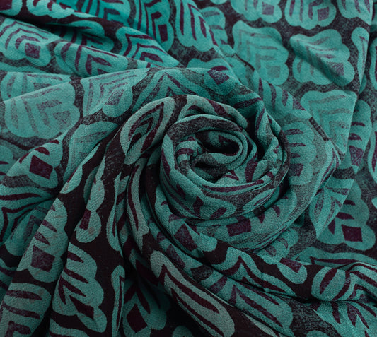 Sushila Vintage Saree 100% Pure Georgette Silk Printed Floral Craft Fabric