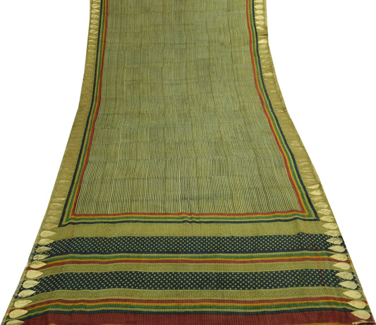 Sushila Vintage Green Branded Saree Pure Georgette Silk Stripes Printed Fabric