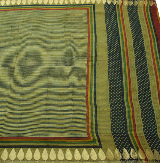 Sushila Vintage Green Branded Saree Pure Georgette Silk Stripes Printed Fabric