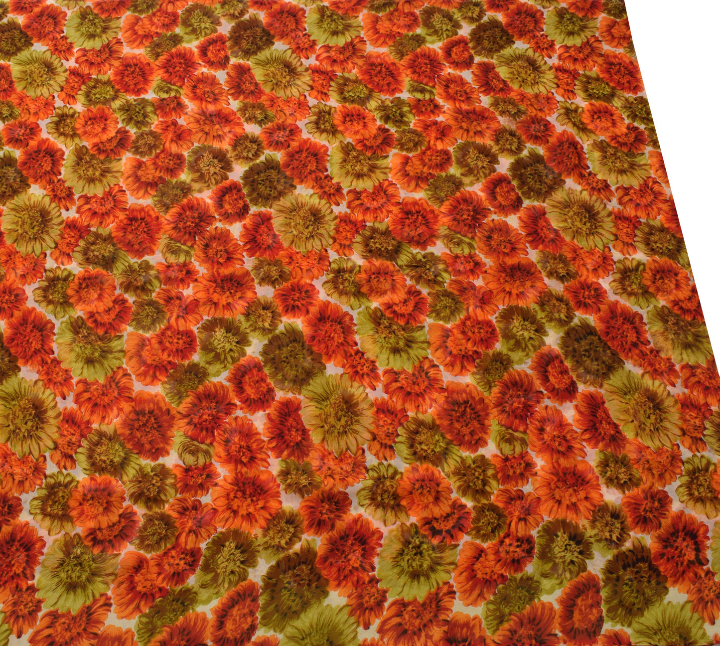 Sushila Vintage Cream Saree 100% Pure Georgette Silk Printed Floral Craft Fabric