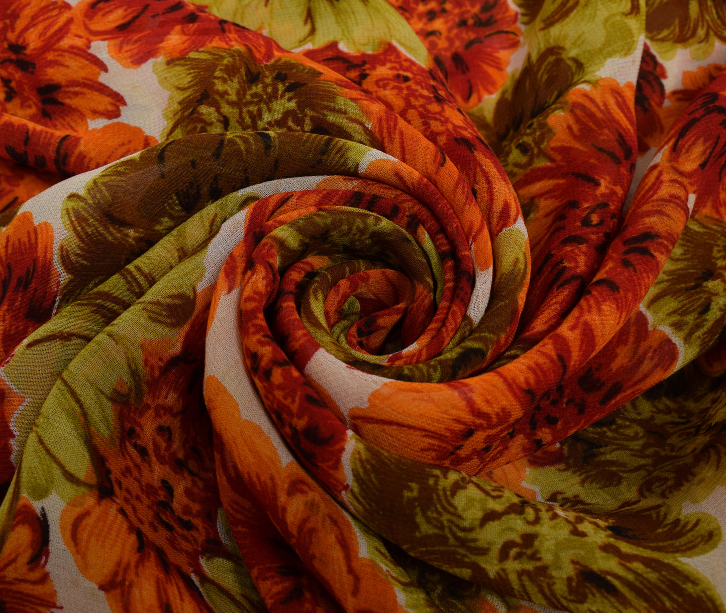 Sushila Vintage Cream Saree 100% Pure Georgette Silk Printed Floral Craft Fabric