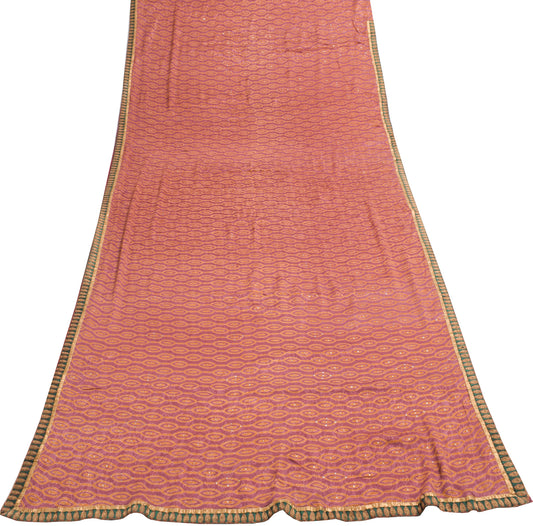 Sushila Vintage Mauve Indian Saree 100% Pure Georgette Silk Woven Craft Fabric