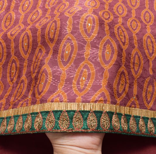 Sushila Vintage Mauve Indian Saree 100% Pure Georgette Silk Woven Craft Fabric