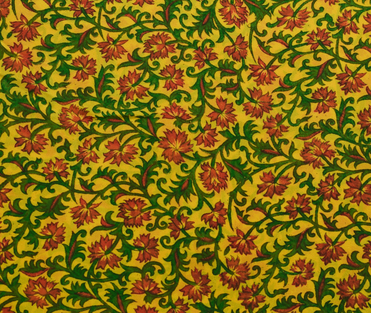 Sushila Vintage Yellow Saree 100%Pure Georgette Silk Printed Floral Craft Fabric