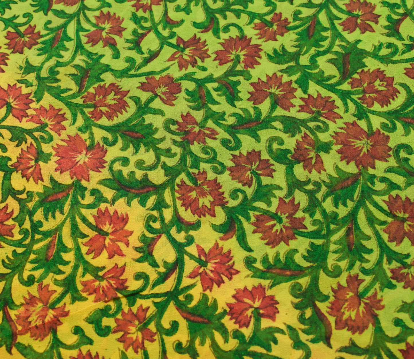 Sushila Vintage Yellow Saree 100%Pure Georgette Silk Printed Floral Craft Fabric