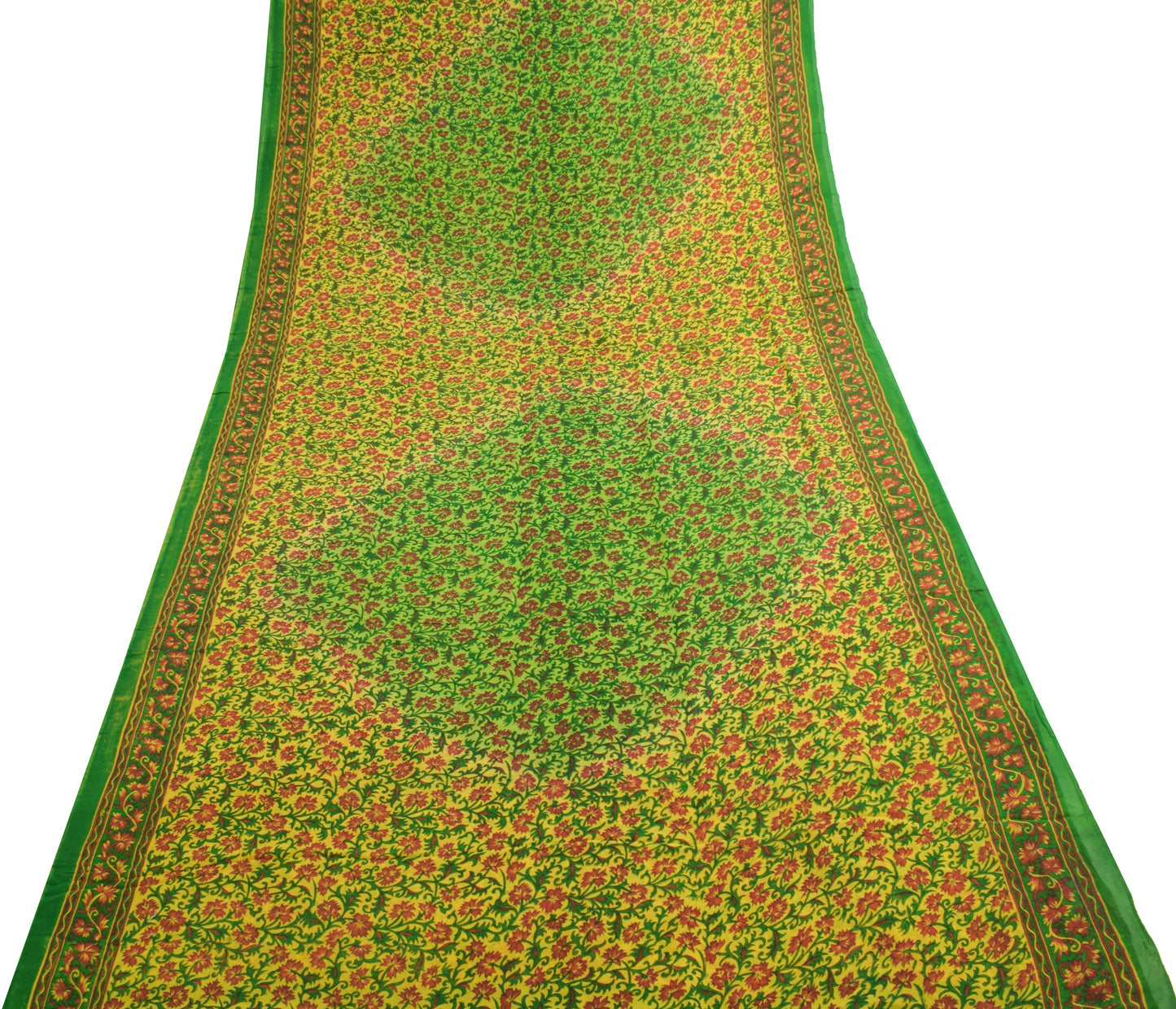 Sushila Vintage Yellow Saree 100%Pure Georgette Silk Printed Floral Craft Fabric