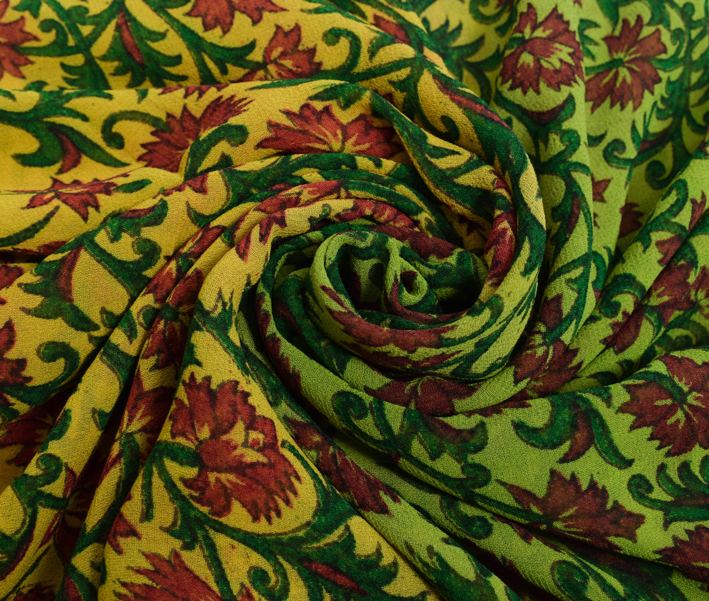 Sushila Vintage Yellow Saree 100%Pure Georgette Silk Printed Floral Craft Fabric