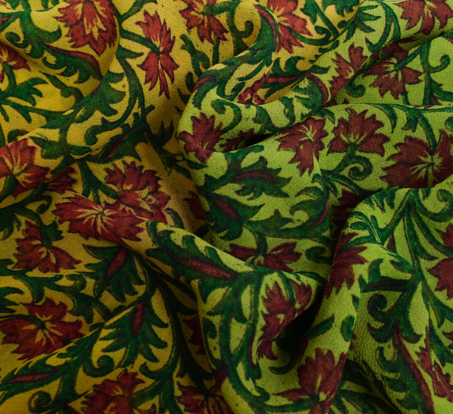 Sushila Vintage Yellow Saree 100%Pure Georgette Silk Printed Floral Craft Fabric