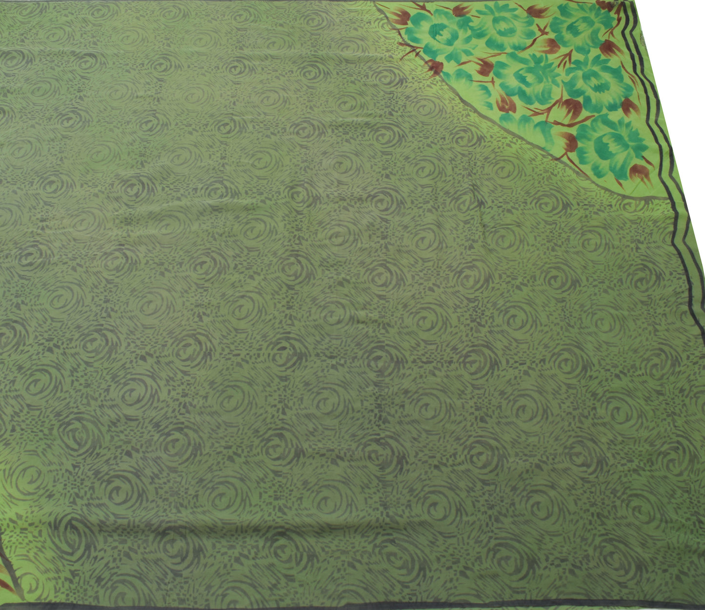 Sushila Vintage Saree 100% Pure Georgette Silk Printed Green Floral Craft Fabric