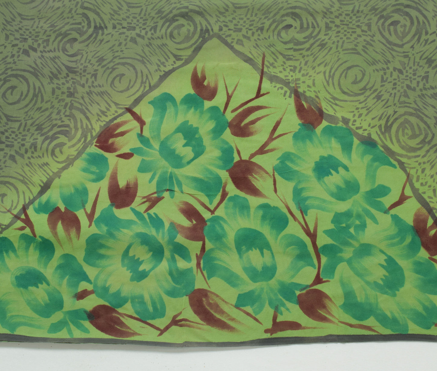 Sushila Vintage Saree 100% Pure Georgette Silk Printed Green Floral Craft Fabric