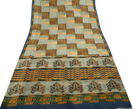 Sushila Vintage Saree Multi-Color 100% Pure Georgette Silk Printed Craft Fabric