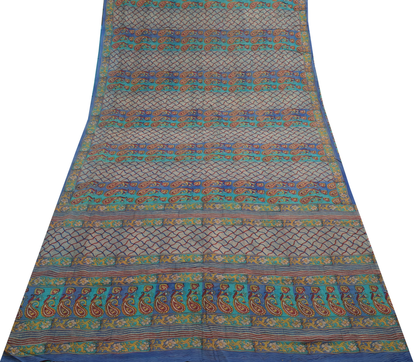 Sushila Vintage Indian Saree Pure Georgette Silk Printed Paisley Craft Fabric