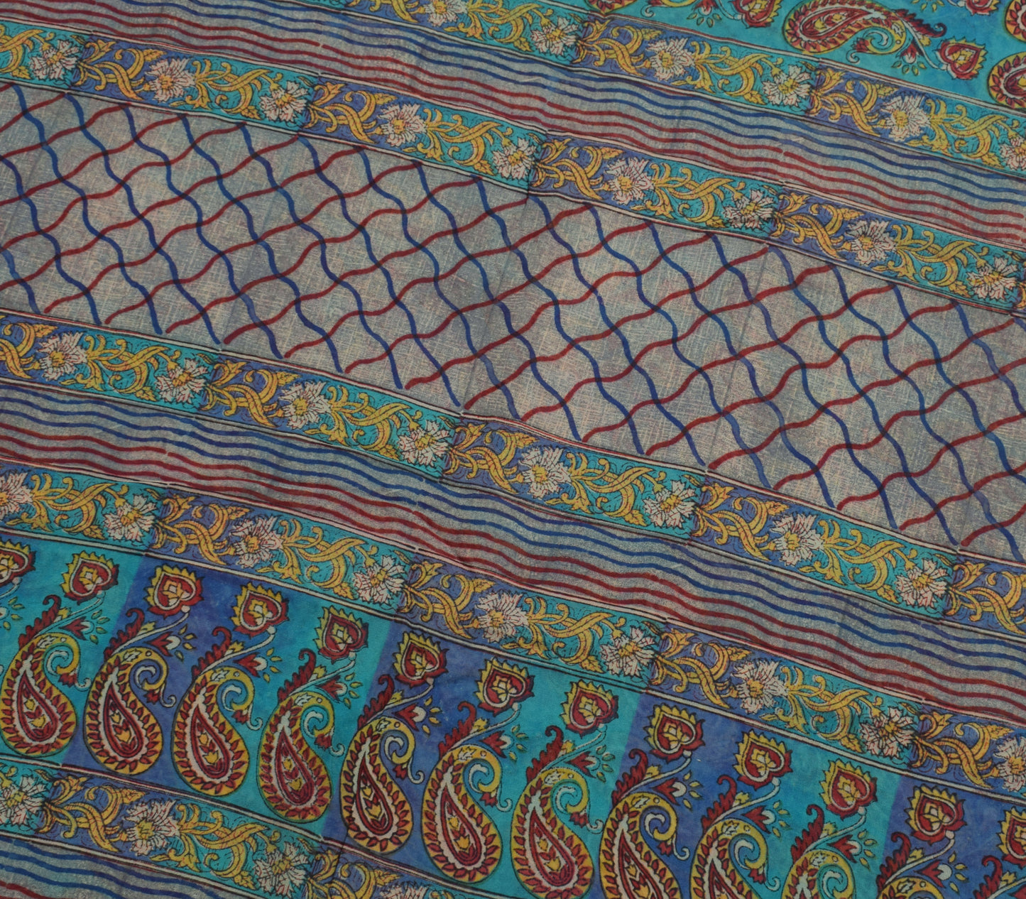 Sushila Vintage Indian Saree Pure Georgette Silk Printed Paisley Craft Fabric